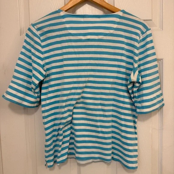 Like New Vintage Lauren Ralph Lauren Blue Striped Elbow-Sleeve Henley Top - Picture 4 of 4
